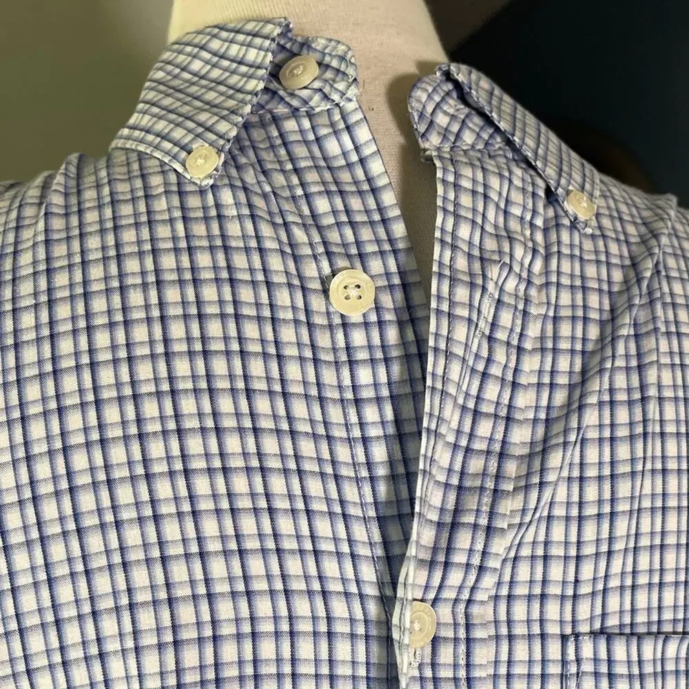 Haggar Men's Light Blue Plaid Button Down Shirt